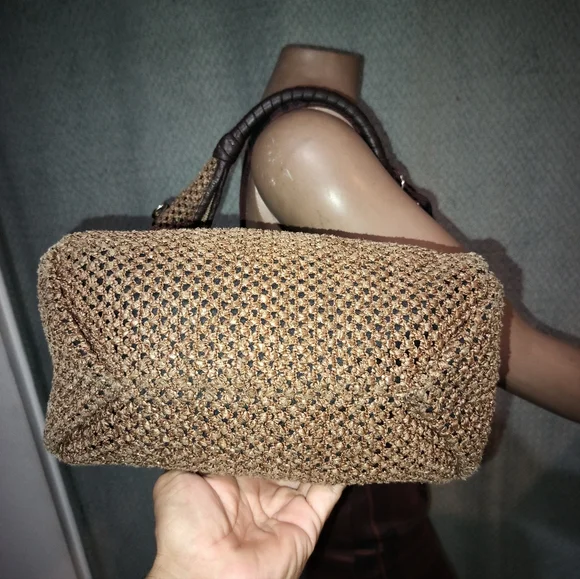 Plinio Visona Brown Straw Woven Shoulder Crossbody Bag. - Picture 5 of 16